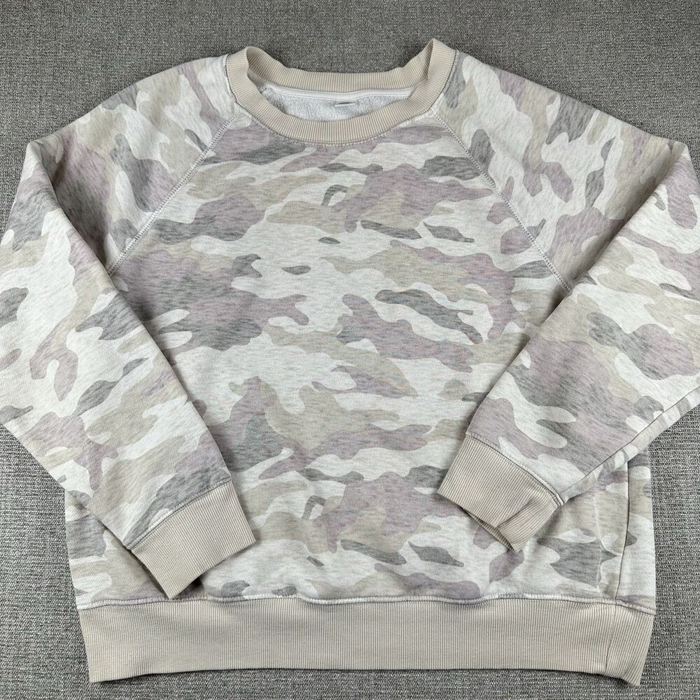 Old Navy Womens Camo Crewneck Sweatshirt Pastel Pink Gray Camouflage Pullover M